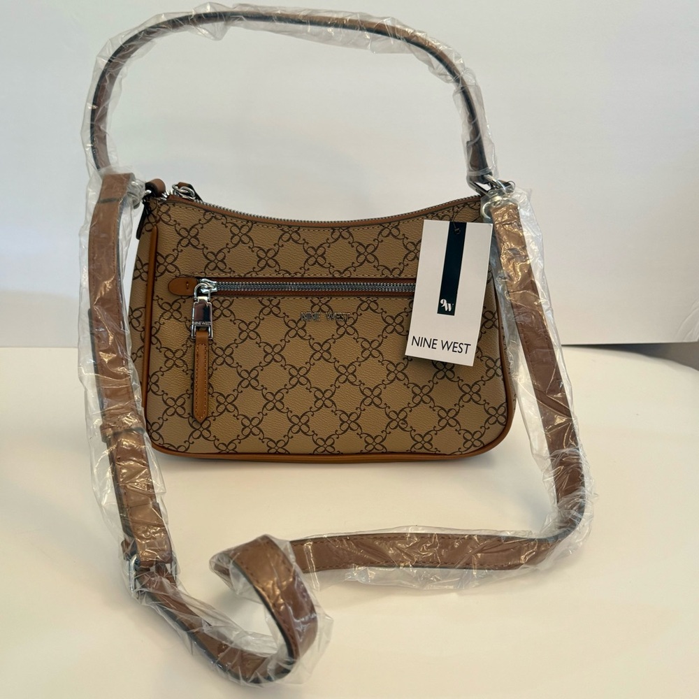 NWT. Nine West Collette Mini tan and brown shoulder crossbody bag